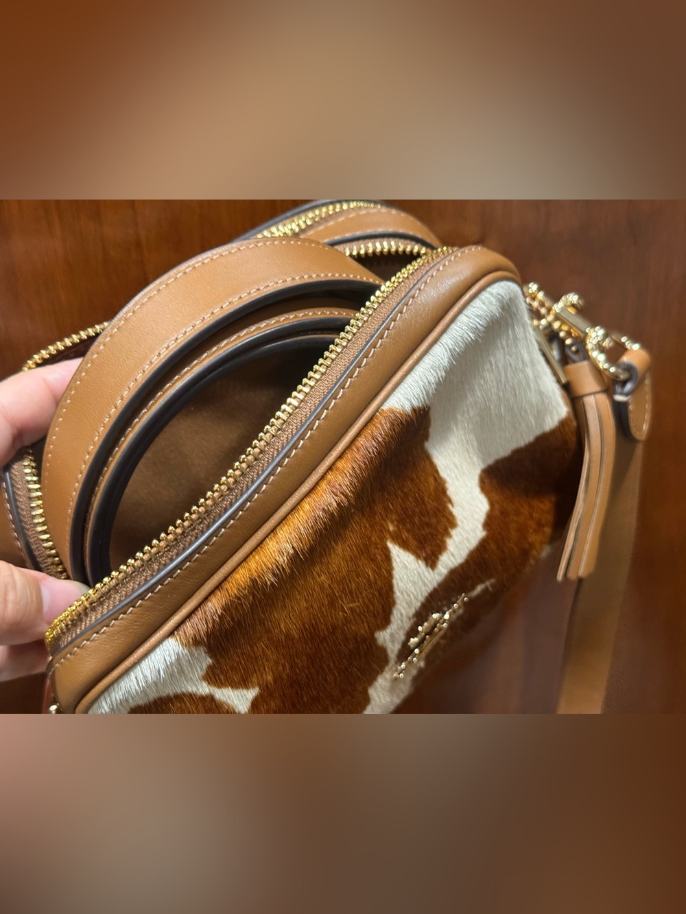 Coach Mini Carey Crossbody Bag Haircalf With Cow Print CEK71 Gold/Cow Multi NWT - Picture 11 of 11